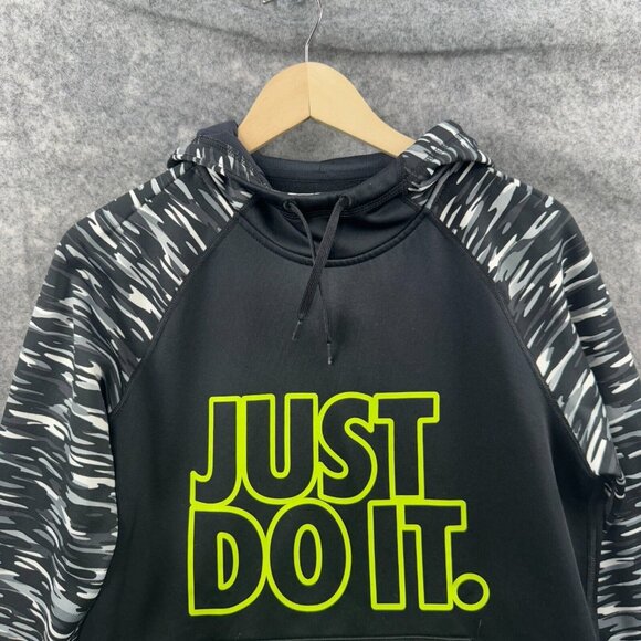Nike Hoodie Sweatshirt Womens M Black Gray Therma Fit Fleece Lined Just Do It - Picture 3 of 10